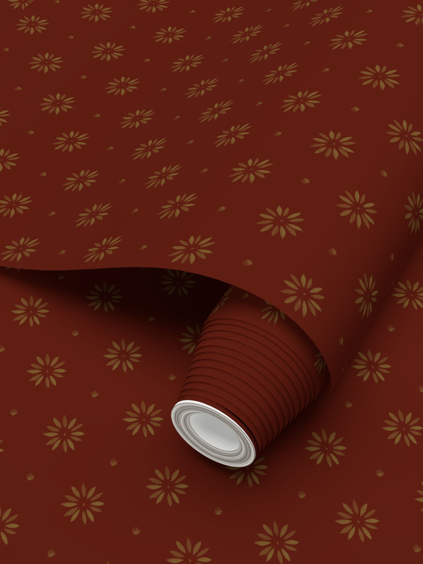 Gold Petals Stencil on Country Red Background Wallpaper