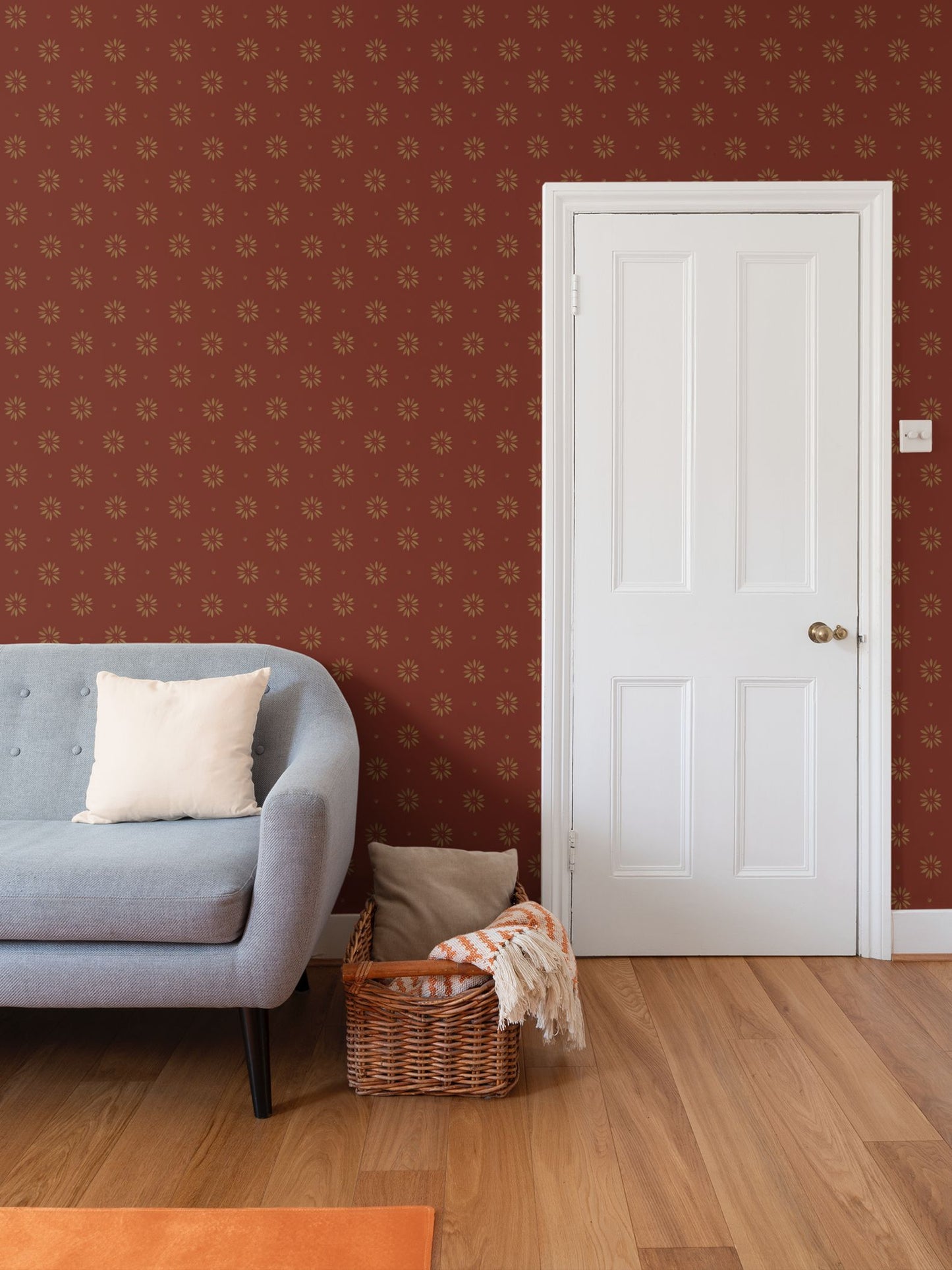 Gold Petals Stencil on Country Red Background Wallpaper