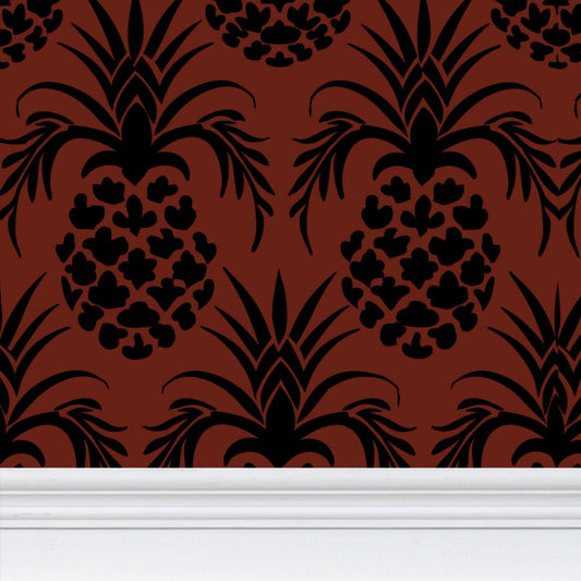 Black Pineapple stencil pattern on dark red background