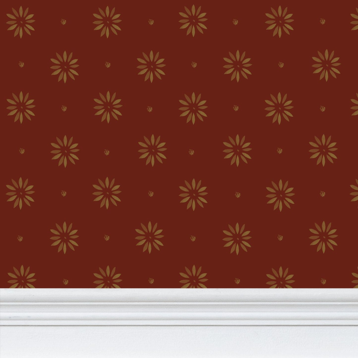 Gold Petals Stencil on Country Red Background Wallpaper