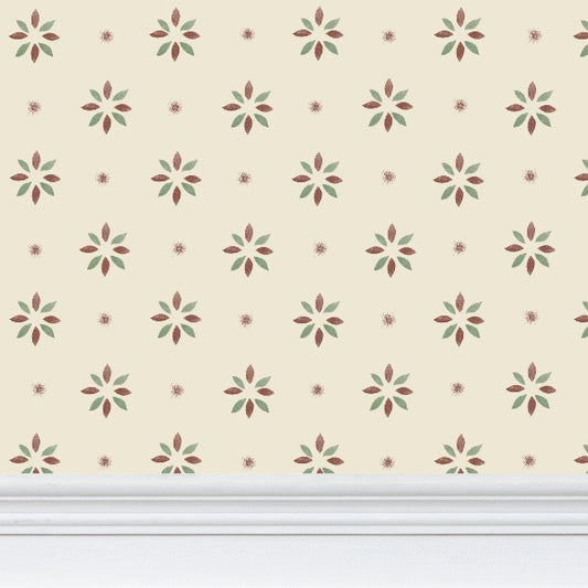 Green and Red Petal on Cream Background Wallpaper