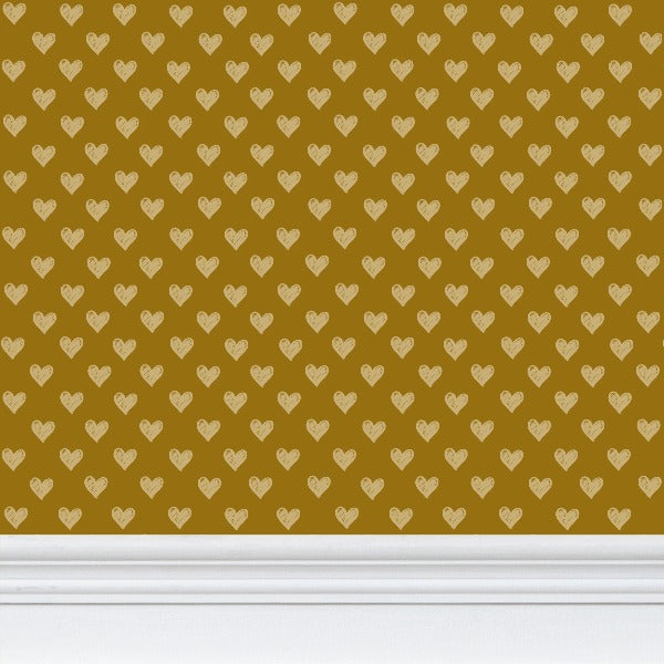 Cream Hearts on Mustard Yellow – Vintage-Inspired Wallpaper