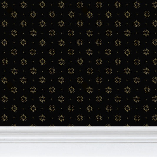 Gold Stencil Petals on Black Background Primitive Stencil Wallpaper