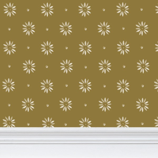 Larger Scale Primitive Petals Wallpaper Gold and White