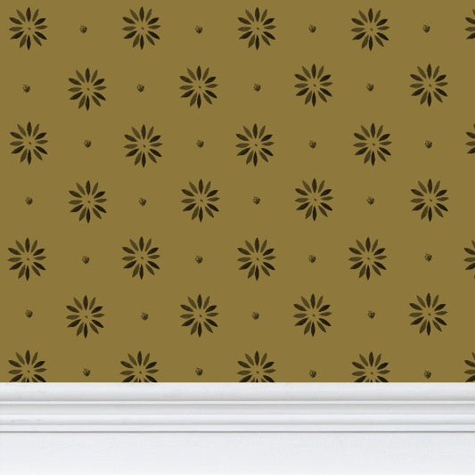 Gold/Mustard Background with Black petals larger Scale Stencil Wallpaper