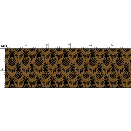Colonial Pineapple Stencil pattern Fabric black on gold medium scale