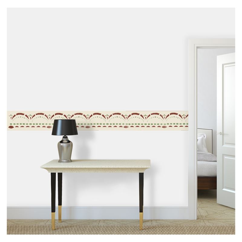 Green and Red Stencil Frieze Primitive Wallpaper Border